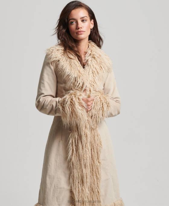Superdry haină afgană căptușită cu blană artificială îmbrăcăminte maro femei JX0Z3824