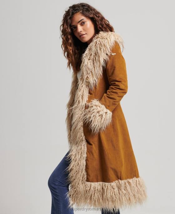 Superdry haină afgană căptușită cu blană artificială îmbrăcăminte maro femei JX0Z3835
