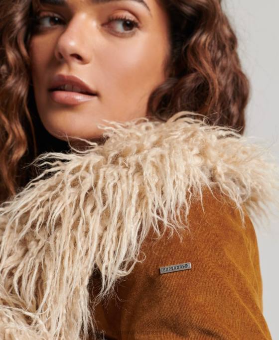 Superdry haină afgană căptușită cu blană artificială îmbrăcăminte maro femei JX0Z3835