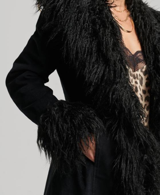 Superdry haină afgană căptușită cu blană artificială îmbrăcăminte negru femei JX0Z3820