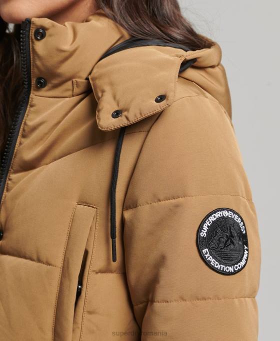Superdry haină pufă cu paragate Everest îmbrăcăminte maro femei JX0Z3674