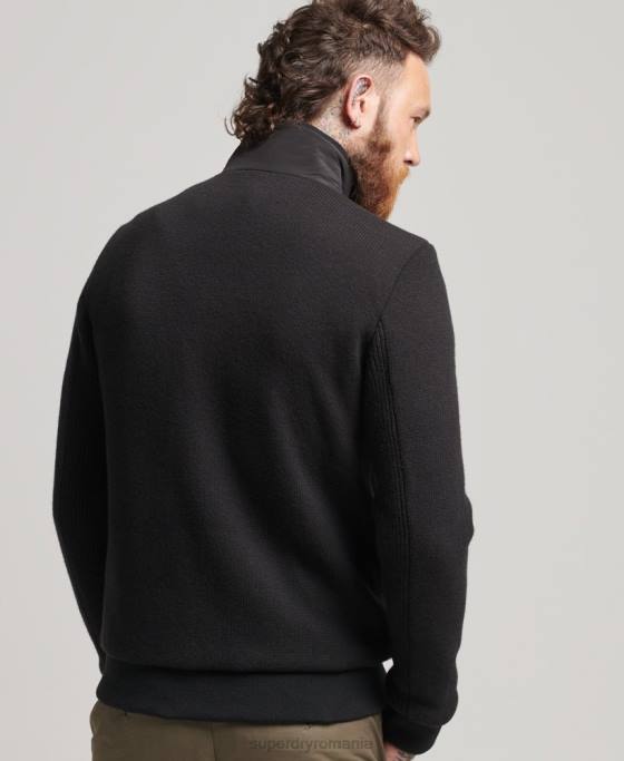 Superdry haină pufă din tricot hibrid mixt îmbrăcăminte negru bărbați JX0Z1035