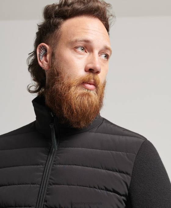 Superdry haină pufă din tricot hibrid mixt îmbrăcăminte negru bărbați JX0Z1035