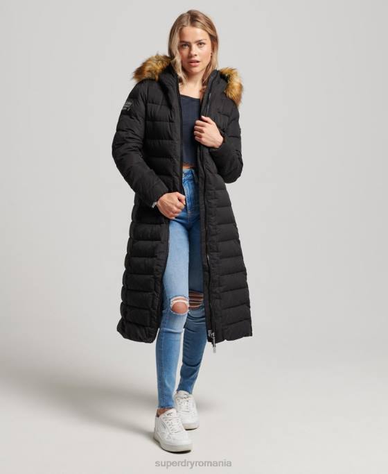Superdry haină pufă lungă arctică îmbrăcăminte negru femei JX0Z5638