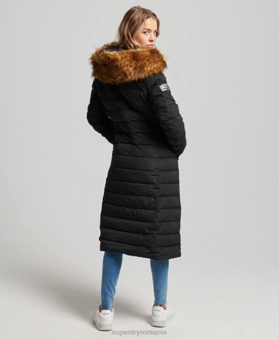 Superdry haină pufă lungă arctică îmbrăcăminte negru femei JX0Z5638