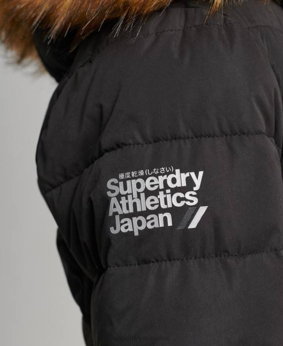 Superdry haină pufă lungă arctică îmbrăcăminte negru femei JX0Z5638