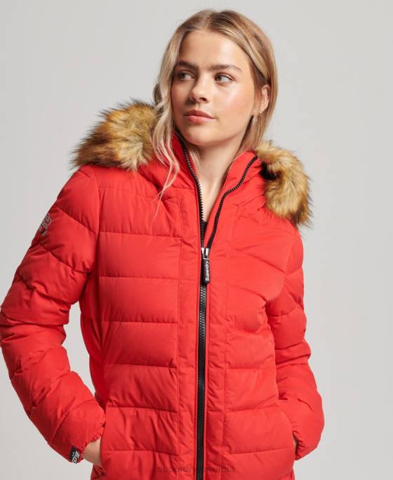 Superdry haină pufă lungă arctică îmbrăcăminte roșu femei JX0Z5591