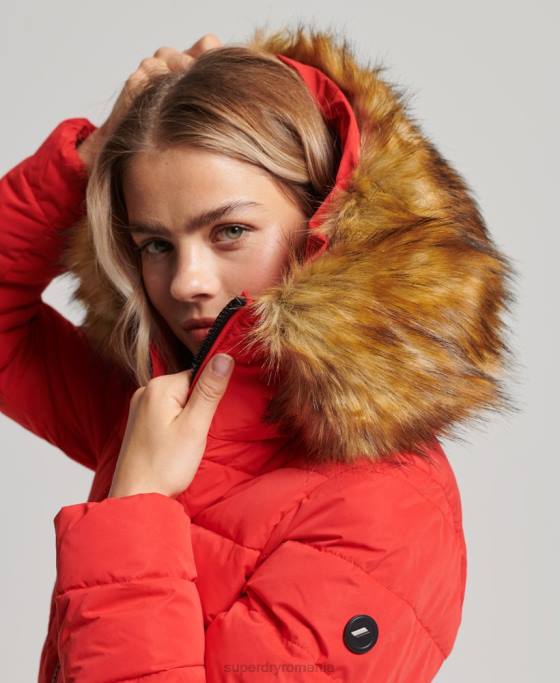 Superdry haină pufă lungă arctică îmbrăcăminte roșu femei JX0Z5591