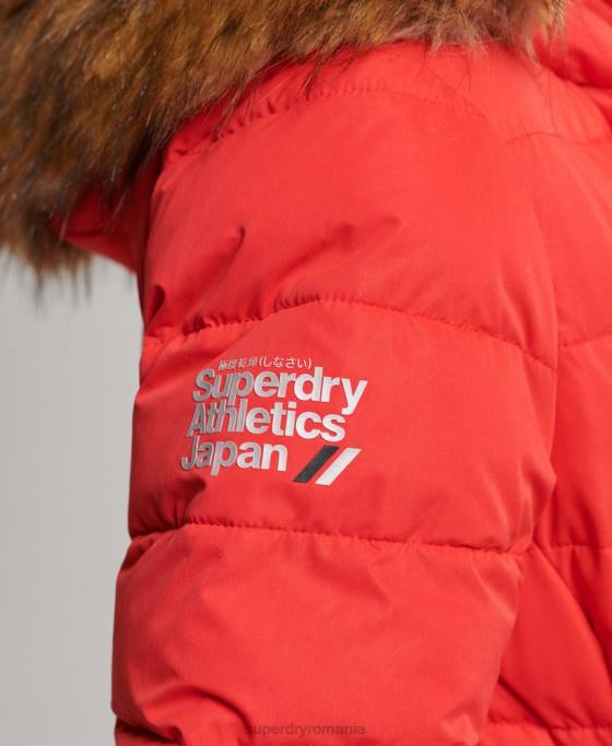 Superdry haină pufă lungă arctică îmbrăcăminte roșu femei JX0Z5591