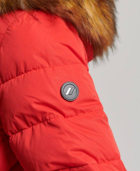 Superdry haină pufă lungă arctică îmbrăcăminte roșu femei JX0Z5591