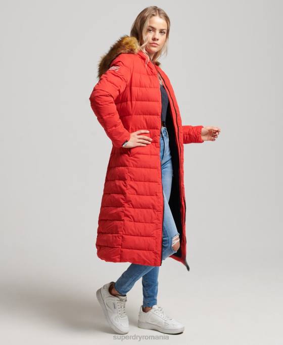 Superdry haină pufă lungă arctică îmbrăcăminte roșu femei JX0Z5591