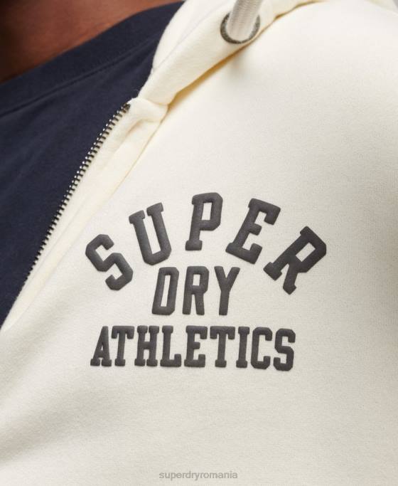 Superdry hanorac atletic cu fermoar pentru sală îmbrăcăminte cremă bărbați JX0Z492