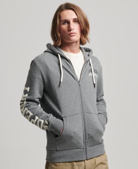 Superdry hanorac atletic cu fermoar pentru sală îmbrăcăminte gri bărbați JX0Z714
