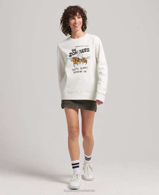 Superdry hanorac b-movie crew îmbrăcăminte cremă femei JX0Z3416