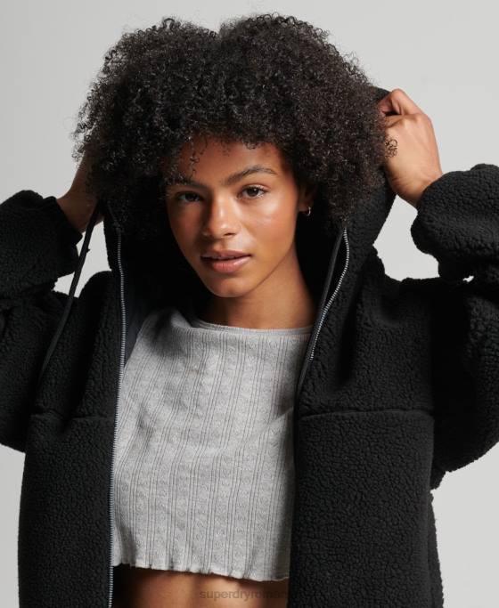 Superdry hanorac borg cu fermoar îmbrăcăminte negru femei JX0Z3401