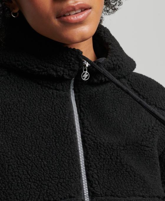 Superdry hanorac borg cu fermoar îmbrăcăminte negru femei JX0Z3401