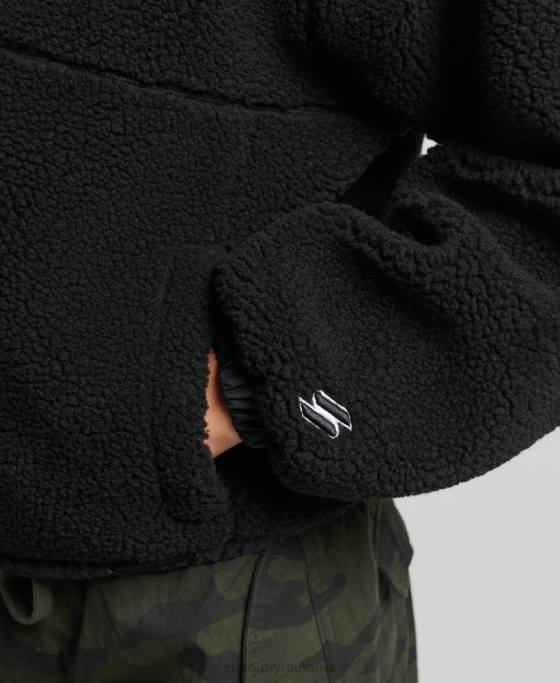 Superdry hanorac borg cu fermoar îmbrăcăminte negru femei JX0Z3401