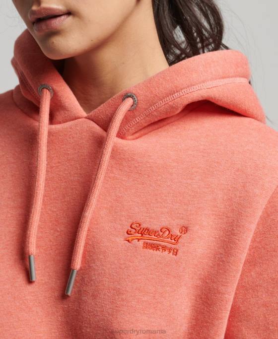 Superdry hanorac brodat cu logo vintage din bumbac organic îmbrăcăminte coral femei JX0Z3385