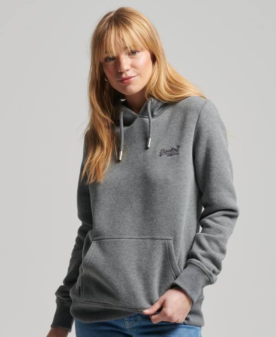 Superdry hanorac brodat cu logo vintage din bumbac organic îmbrăcăminte gri femei JX0Z5875