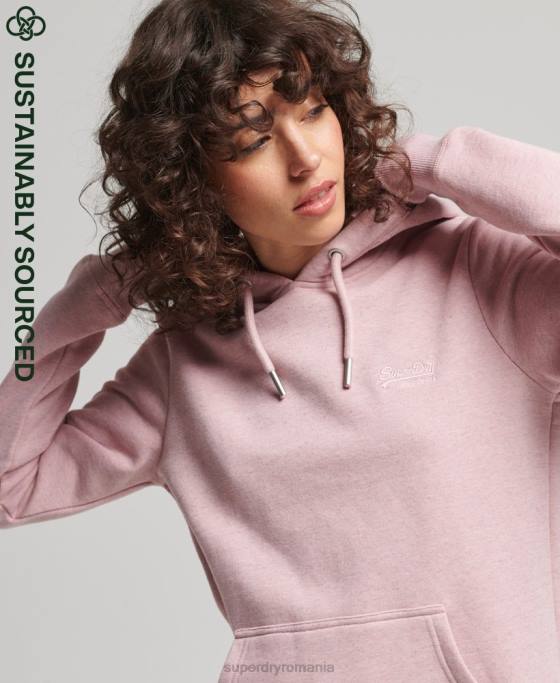 Superdry hanorac brodat cu logo vintage din bumbac organic îmbrăcăminte roz femei JX0Z5876