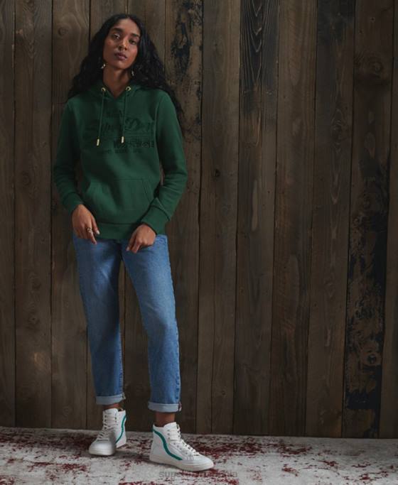 Superdry hanorac brodat cu logo vintage pe tonuri îmbrăcăminte verde femei JX0Z6183