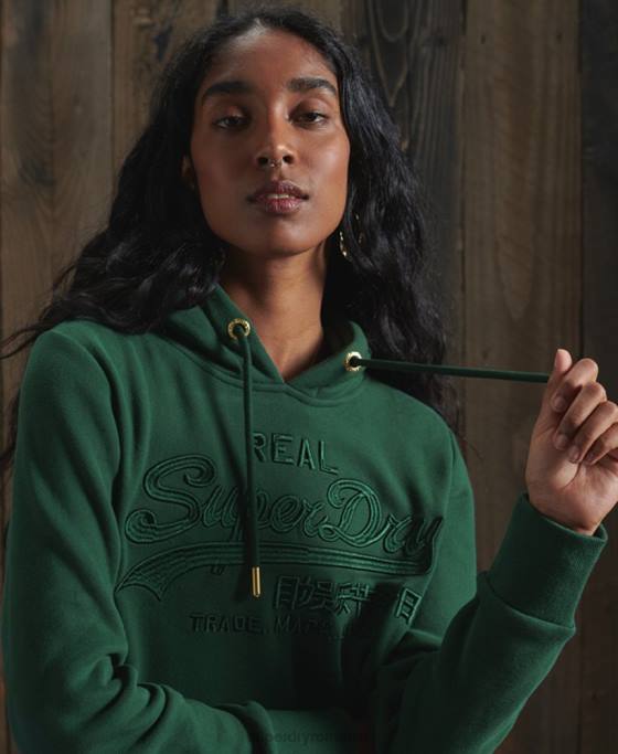 Superdry hanorac brodat cu logo vintage pe tonuri îmbrăcăminte verde femei JX0Z6183