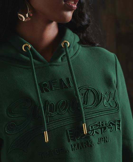 Superdry hanorac brodat cu logo vintage pe tonuri îmbrăcăminte verde femei JX0Z6183
