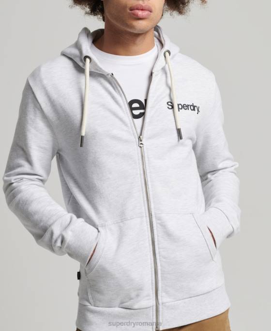Superdry hanorac clasic cu fermoar cu logo vintage îmbrăcăminte gri deschis bărbați JX0Z5150