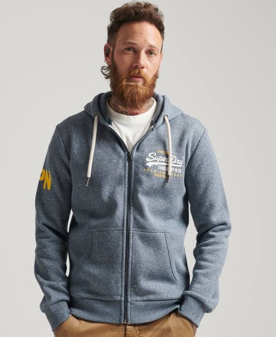Superdry hanorac clasic cu logo grafic cu fermoar îmbrăcăminte albastru bărbați JX0Z5120