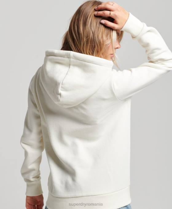 Superdry hanorac colegial cu fermoar cu scripturi vintage îmbrăcăminte alb femei JX0Z2319