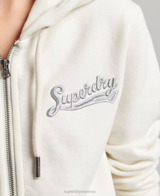 Superdry hanorac colegial cu fermoar cu scripturi vintage îmbrăcăminte alb femei JX0Z2319