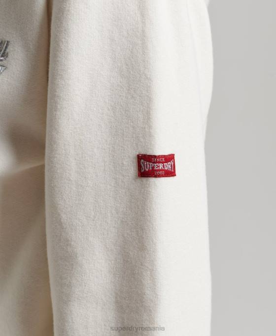 Superdry hanorac colegial cu fermoar cu scripturi vintage îmbrăcăminte alb femei JX0Z2319