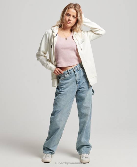 Superdry hanorac colegial cu fermoar cu scripturi vintage îmbrăcăminte alb femei JX0Z2319