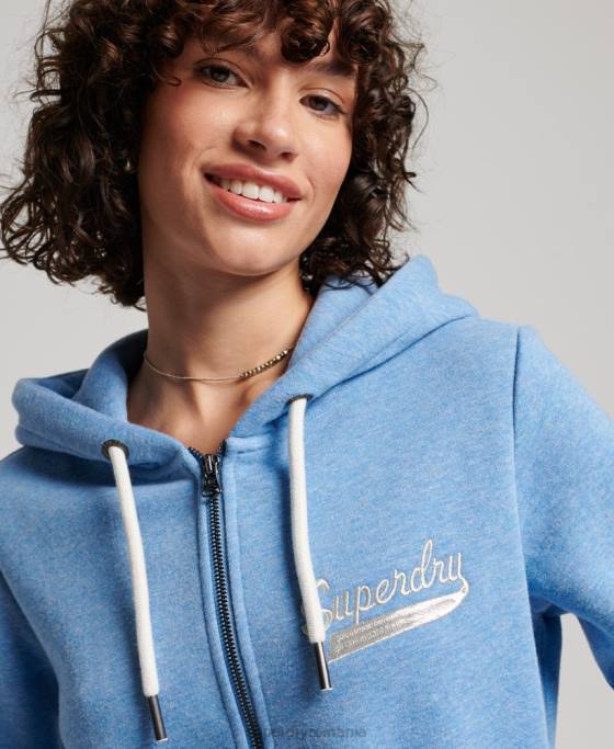 Superdry hanorac colegial cu fermoar cu scripturi vintage îmbrăcăminte albastru femei JX0Z2289