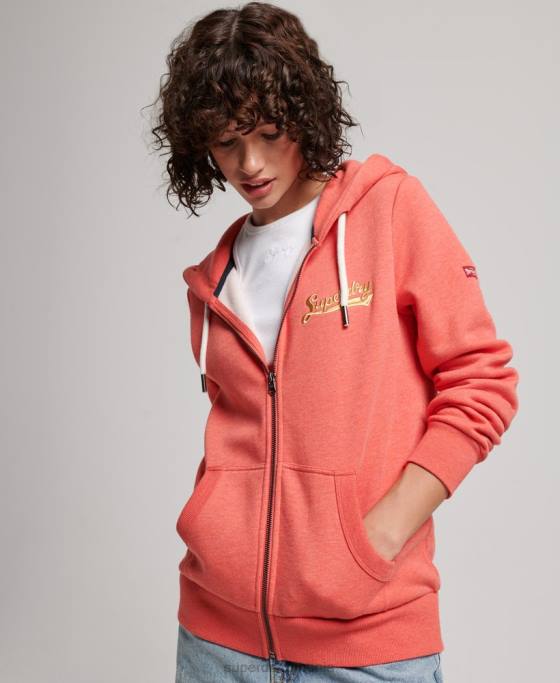 Superdry hanorac colegial cu fermoar cu scripturi vintage îmbrăcăminte coral femei JX0Z3374