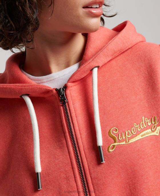 Superdry hanorac colegial cu fermoar cu scripturi vintage îmbrăcăminte coral femei JX0Z3374