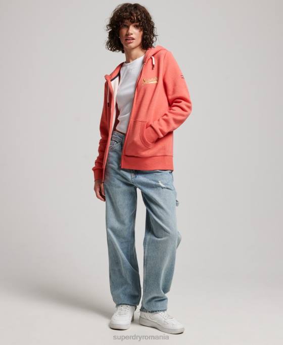 Superdry hanorac colegial cu fermoar cu scripturi vintage îmbrăcăminte coral femei JX0Z3374