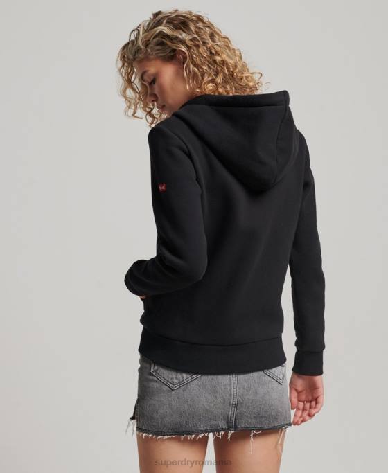 Superdry hanorac colegial cu fermoar cu scripturi vintage îmbrăcăminte negru femei JX0Z2293