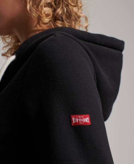 Superdry hanorac colegial cu fermoar cu scripturi vintage îmbrăcăminte negru femei JX0Z2293