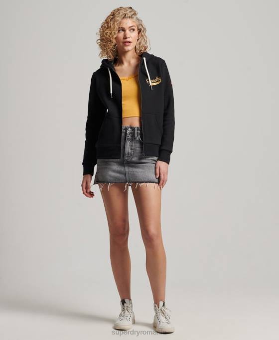 Superdry hanorac colegial cu fermoar cu scripturi vintage îmbrăcăminte negru femei JX0Z2293