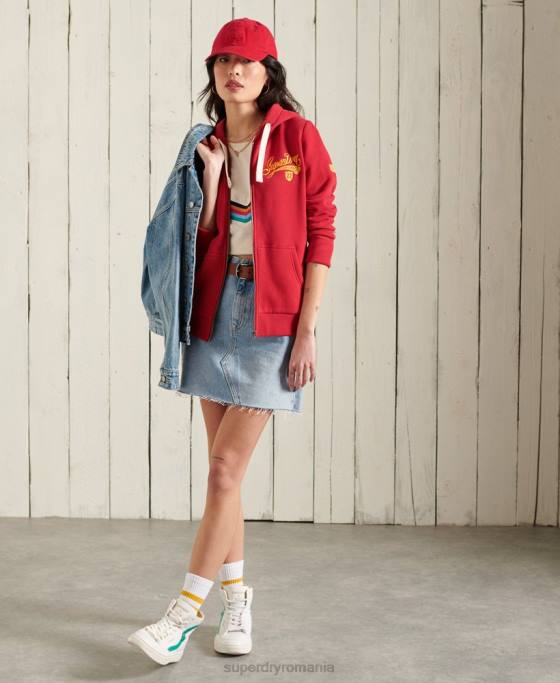 Superdry hanorac colegial cu fermoar îmbrăcăminte roșu femei JX0Z6177