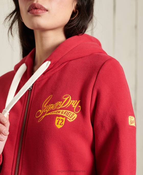 Superdry hanorac colegial cu fermoar îmbrăcăminte roșu femei JX0Z6177