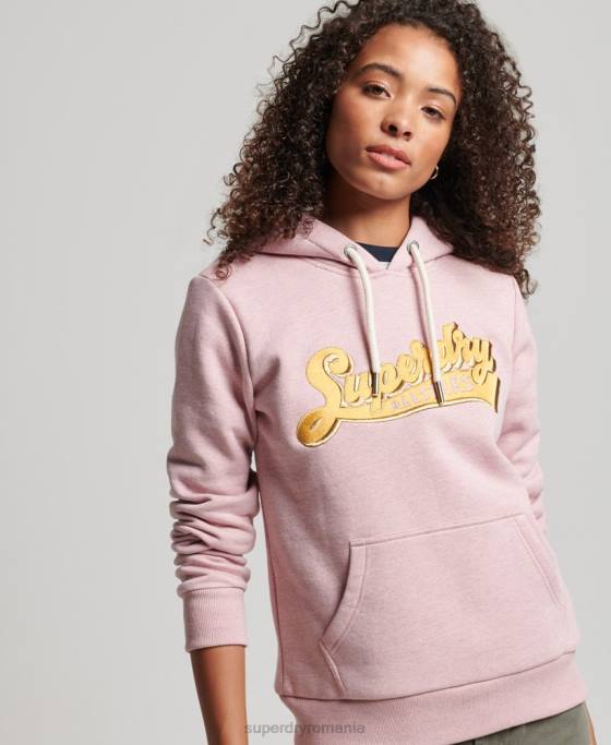 Superdry hanorac colegial cu scripturi de epocă îmbrăcăminte roz femei JX0Z2281