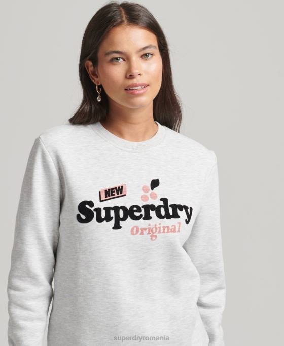 Superdry hanorac cooper nostalgia crew îmbrăcăminte gri deschis femei JX0Z6002