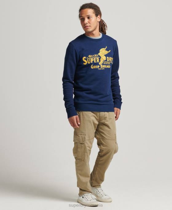 Superdry hanorac crew semn de perete îmbrăcăminte albastru inchis bărbați JX0Z5157