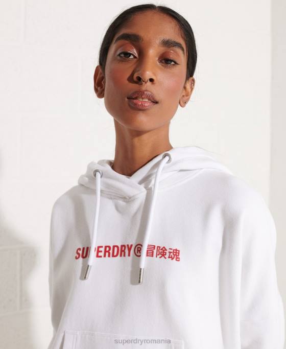 Superdry hanorac crop cu logo cooperate îmbrăcăminte alb femei JX0Z3483