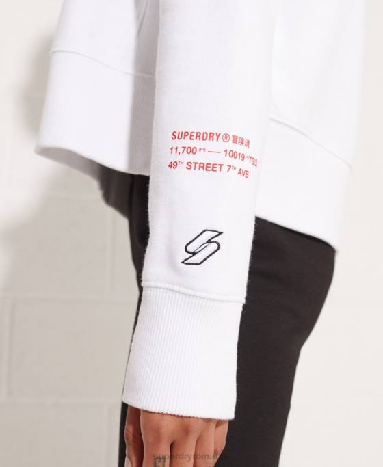 Superdry hanorac crop cu logo cooperate îmbrăcăminte alb femei JX0Z3483