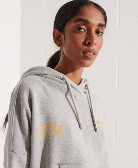 Superdry hanorac crop cu logo cooperate îmbrăcăminte gri femei JX0Z3480