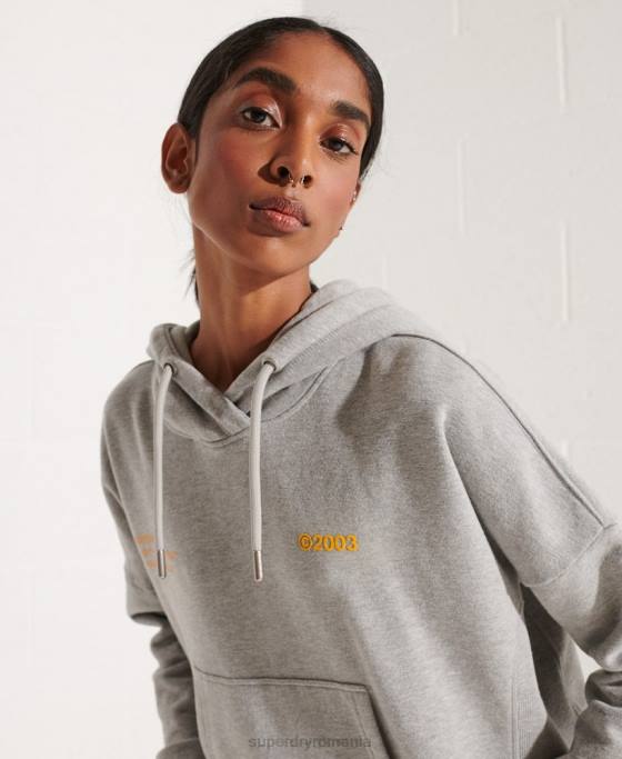 Superdry hanorac crop cu logo cooperate îmbrăcăminte gri femei JX0Z3480