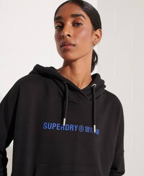 Superdry hanorac crop cu logo cooperate îmbrăcăminte negru femei JX0Z3470
